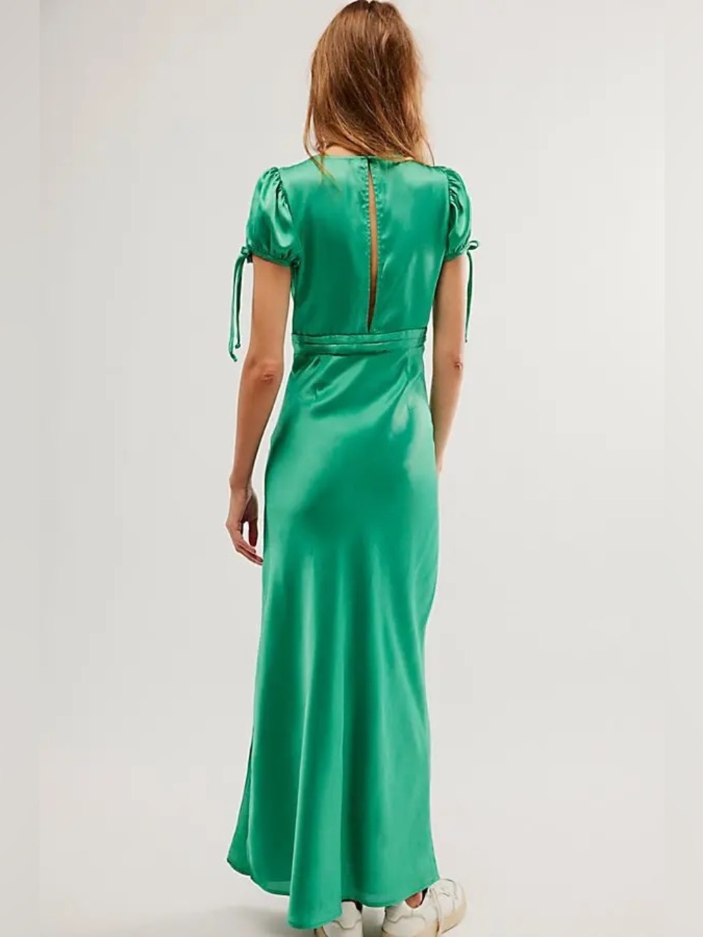 Free People Cooper Maxi Dress Green Lace Satin Embroidery Womens V Neck Size 6 - Picture 2 of 15